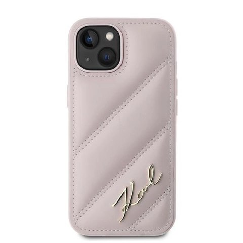 Etui Karl Lagerfeld Diagonal Quilted Script na iPhone 15 Plus / 14 Plus - różowe Etui Karl Lagerfeld Diagonal Quilted Script na iPhone 15 Plus / 14 Plus - różowe