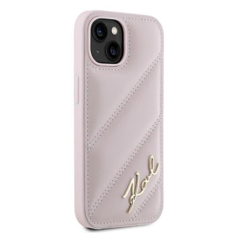Etui Karl Lagerfeld Diagonal Quilted Script na iPhone 15 Plus / 14 Plus - różowe Etui Karl Lagerfeld Diagonal Quilted Script na iPhone 15 Plus / 14 Plus - różowe