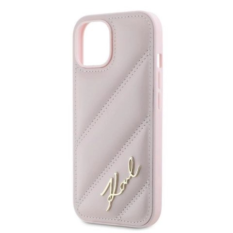 Etui Karl Lagerfeld Diagonal Quilted Script na iPhone 15 Plus / 14 Plus - różowe Etui Karl Lagerfeld Diagonal Quilted Script na iPhone 15 Plus / 14 Plus - różowe