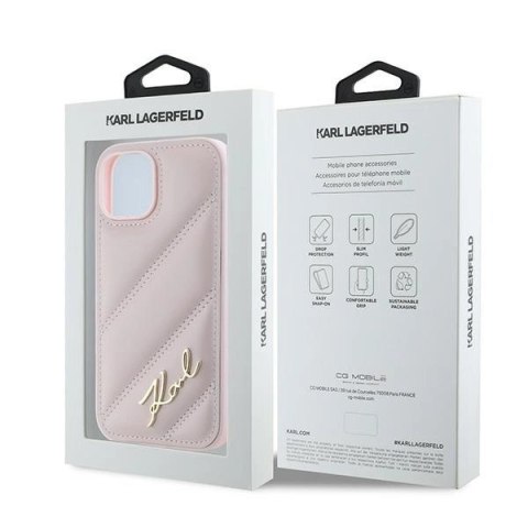 Etui Karl Lagerfeld Diagonal Quilted Script na iPhone 15 Plus / 14 Plus - różowe Etui Karl Lagerfeld Diagonal Quilted Script na iPhone 15 Plus / 14 Plus - różowe