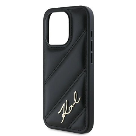 Etui Karl Lagerfeld Diagonal Quilted Script na iPhone 15 Pro Max - czarne Etui Karl Lagerfeld Diagonal Quilted Script na iPhone 15 Pro Max - czarne