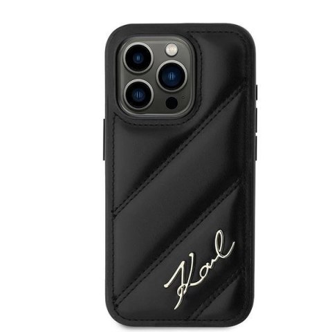 Etui Karl Lagerfeld Diagonal Quilted Script na iPhone 15 Pro - czarne Etui Karl Lagerfeld Diagonal Quilted Script na iPhone 15 Pro - czarne