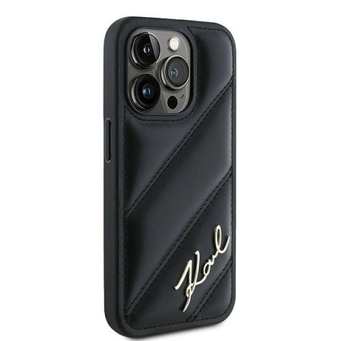 Etui Karl Lagerfeld Diagonal Quilted Script na iPhone 15 Pro - czarne Etui Karl Lagerfeld Diagonal Quilted Script na iPhone 15 Pro - czarne