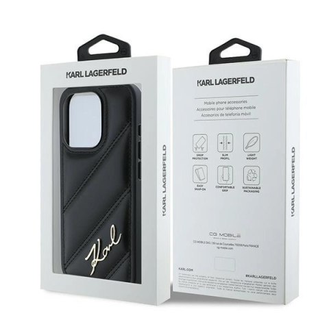 Etui Karl Lagerfeld Diagonal Quilted Script na iPhone 15 Pro - czarne Etui Karl Lagerfeld Diagonal Quilted Script na iPhone 15 Pro - czarne