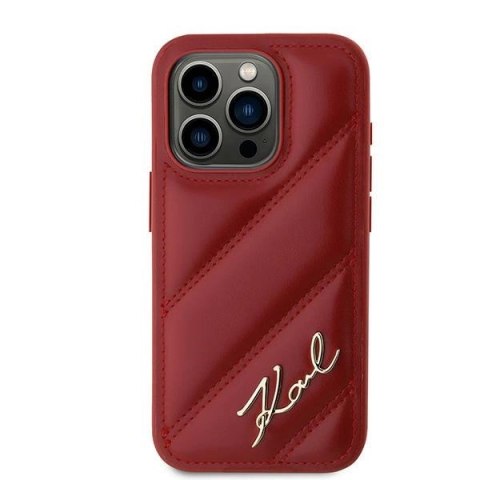Etui Karl Lagerfeld Diagonal Quilted Script na iPhone 15 Pro - czerwone Etui Karl Lagerfeld Diagonal Quilted Script na iPhone 15 Pro - czerwone