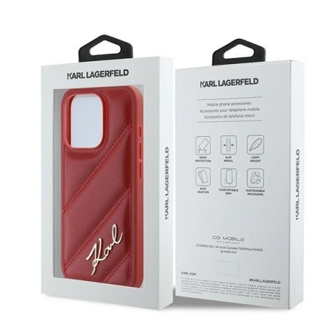 Etui Karl Lagerfeld Diagonal Quilted Script na iPhone 15 Pro - czerwone Etui Karl Lagerfeld Diagonal Quilted Script na iPhone 15 Pro - czerwone