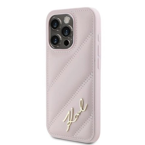 Etui Karl Lagerfeld Diagonal Quilted Script na iPhone 15 Pro - różowe Etui Karl Lagerfeld Diagonal Quilted Script na iPhone 15 Pro - różowe