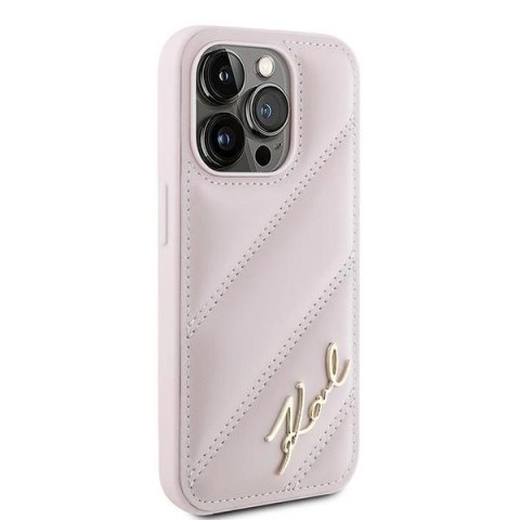 Etui Karl Lagerfeld Diagonal Quilted Script na iPhone 15 Pro - różowe Etui Karl Lagerfeld Diagonal Quilted Script na iPhone 15 Pro - różowe