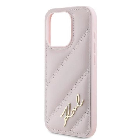 Etui Karl Lagerfeld Diagonal Quilted Script na iPhone 15 Pro - różowe Etui Karl Lagerfeld Diagonal Quilted Script na iPhone 15 Pro - różowe