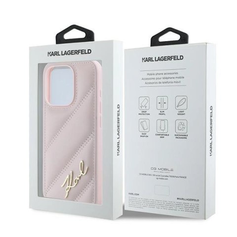 Etui Karl Lagerfeld Diagonal Quilted Script na iPhone 15 Pro - różowe Etui Karl Lagerfeld Diagonal Quilted Script na iPhone 15 Pro - różowe