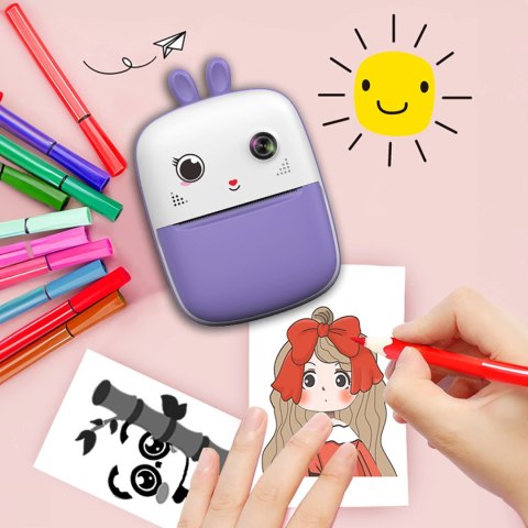 Mini drukarka termiczna dla dzieci z aparatem fotograficznym i kamerą - fioletowa Mini drukarka termiczna dla dzieci z aparatem fotograficznym i kamerą - fioletowa