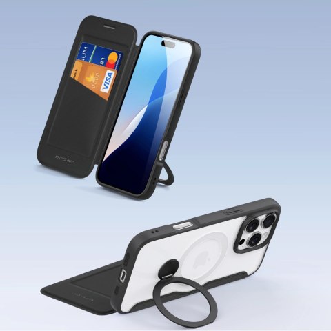 Etui Dux Ducis Skin X Pro na iPhone 16 Pro Max z MagSafe, klapką i podstawką - czarne Etui Dux Ducis Skin X Pro na iPhone 16 Pro Max z MagSafe, klapką i podstawką - czarne