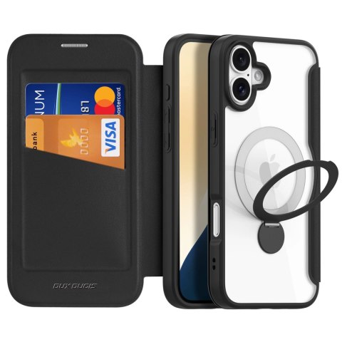 Etui Dux Ducis Skin X Pro na iPhone 16 z MagSafe, klapką i podstawką - czarne