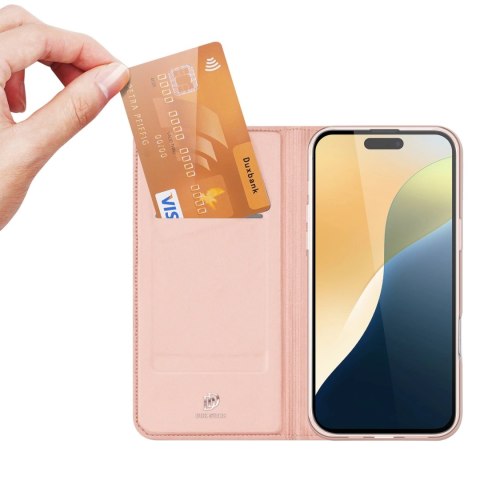 Etui Dux Ducis Skin Pro na iPhone 16 z klapką i miejscem na kartę - różowe