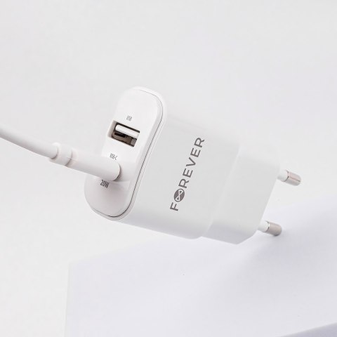 Forever ładowarka sieciowa PD QC TC-01-20AC 1x USB-C 1x USB 20W biała Forever ładowarka sieciowa PD QC TC-01-20AC 1x USB-C 1x USB 20W biała