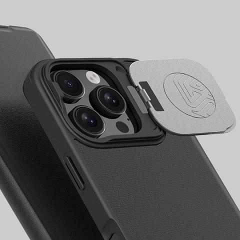 Etui Nillkin Qin Prop Leather Case z osłoną na aparat i podstawką na iPhone 16 Pro - czarne Etui Nillkin Qin Prop Leather Case z osłoną na aparat i podstawką na iPhone 16 Pro - czarne