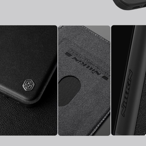 Etui Nillkin Qin Prop Leather Case z osłoną na aparat i podstawką na iPhone 16 Pro - czarne Etui Nillkin Qin Prop Leather Case z osłoną na aparat i podstawką na iPhone 16 Pro - czarne