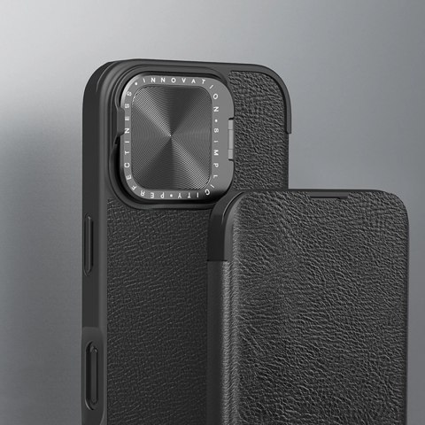 Etui Nillkin Qin Prop Leather Case z osłoną na aparat i podstawką na iPhone 16 - czarne Etui Nillkin Qin Prop Leather Case z osłoną na aparat i podstawką na iPhone 16 - czarne