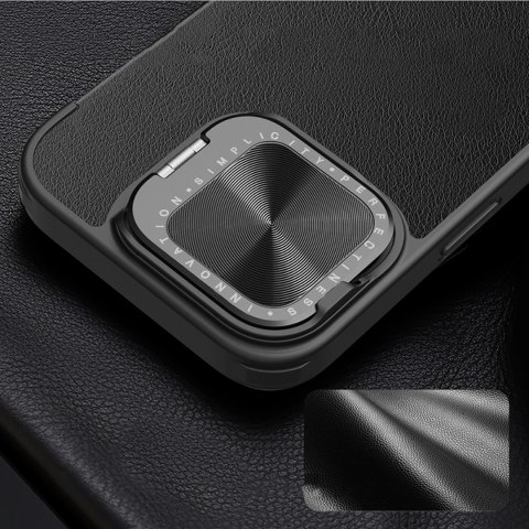 Etui Nillkin Qin Prop Leather Case z osłoną na aparat i podstawką na iPhone 16 - czarne Etui Nillkin Qin Prop Leather Case z osłoną na aparat i podstawką na iPhone 16 - czarne