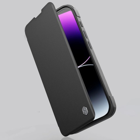 Etui Nillkin Qin Prop Leather Case z osłoną na aparat i podstawką na iPhone 16 - czarne Etui Nillkin Qin Prop Leather Case z osłoną na aparat i podstawką na iPhone 16 - czarne