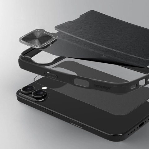 Etui Nillkin Qin Prop Leather Case z osłoną na aparat i podstawką na iPhone 16 - czarne Etui Nillkin Qin Prop Leather Case z osłoną na aparat i podstawką na iPhone 16 - czarne