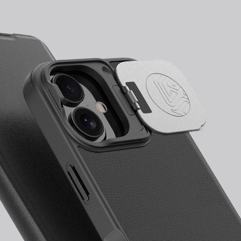 Etui Nillkin Qin Prop Leather Case z osłoną na aparat i podstawką na iPhone 16 - czarne Etui Nillkin Qin Prop Leather Case z osłoną na aparat i podstawką na iPhone 16 - czarne