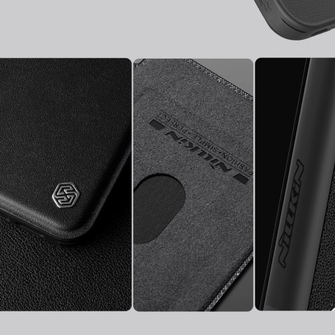 Etui Nillkin Qin Prop Leather Case z osłoną na aparat i podstawką na iPhone 16 - czarne Etui Nillkin Qin Prop Leather Case z osłoną na aparat i podstawką na iPhone 16 - czarne