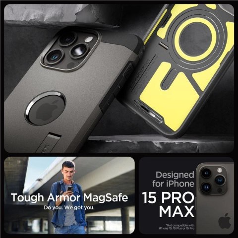 Etui Spigen Tough Armor MagSafe na iPhone 15 Pro Max - metaliczny szary Etui Spigen Tough Armor MagSafe na iPhone 15 Pro Max - metaliczny szary