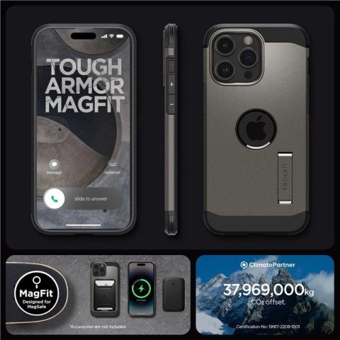 Etui Spigen Tough Armor MagSafe na iPhone 15 Pro Max - metaliczny szary Etui Spigen Tough Armor MagSafe na iPhone 15 Pro Max - metaliczny szary