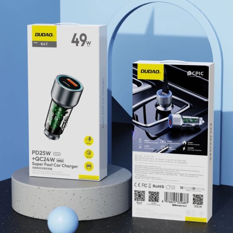 Ładowarka samochodowa Dudao R4T 30W USB-A / USB-C - szara Ładowarka samochodowa Dudao R4T 30W USB-A / USB-C - szara