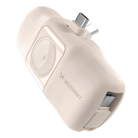 Mini powerbank Wozinsky WF16-YCS 5000mAh 15W USB-C z wbudowanym kablem USB-C i ładowarką do Apple Watch - beżowy Mini powerbank Wozinsky WF16-YCS 5000mAh 15W USB-C z wbudowanym kablem USB-C i ładowarką do Apple Watch - beżowy