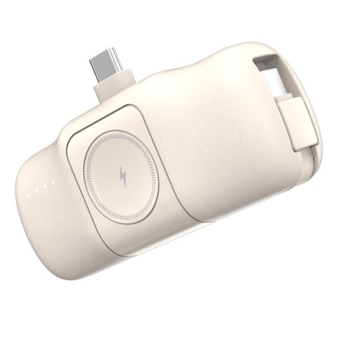 Mini powerbank Wozinsky WF16-YCS 5000mAh 15W USB-C z wbudowanym kablem USB-C i ładowarką do Apple Watch - beżowy Mini powerbank Wozinsky WF16-YCS 5000mAh 15W USB-C z wbudowanym kablem USB-C i ładowarką do Apple Watch - beżowy
