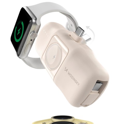Mini powerbank Wozinsky WF16-YCS 5000mAh 15W USB-C z wbudowanym kablem USB-C i ładowarką do Apple Watch - beżowy Mini powerbank Wozinsky WF16-YCS 5000mAh 15W USB-C z wbudowanym kablem USB-C i ładowarką do Apple Watch - beżowy