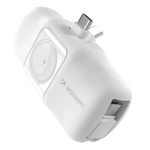 Mini powerbank Wozinsky WF16-YCS 5000mAh 15W USB-C z wbudowanym kablem USB-C i ładowarką do Apple Watch - biały Mini powerbank Wozinsky WF16-YCS 5000mAh 15W USB-C z wbudowanym kablem USB-C i ładowarką do Apple Watch - biały