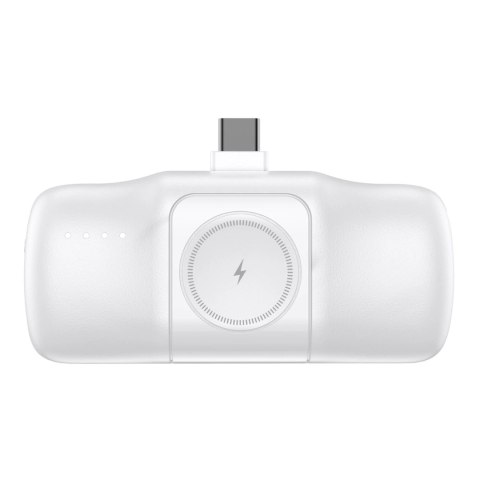 Mini powerbank Wozinsky WF16-YCS 5000mAh 15W USB-C z wbudowanym kablem USB-C i ładowarką do Apple Watch - biały Mini powerbank Wozinsky WF16-YCS 5000mAh 15W USB-C z wbudowanym kablem USB-C i ładowarką do Apple Watch - biały