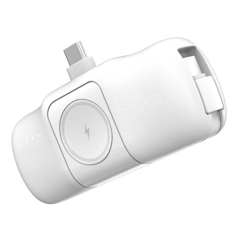 Mini powerbank Wozinsky WF16-YCS 5000mAh 15W USB-C z wbudowanym kablem USB-C i ładowarką do Apple Watch - biały Mini powerbank Wozinsky WF16-YCS 5000mAh 15W USB-C z wbudowanym kablem USB-C i ładowarką do Apple Watch - biały