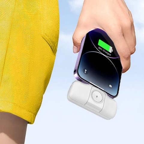Mini powerbank Wozinsky WF16-YCS 5000mAh 15W USB-C z wbudowanym kablem USB-C i ładowarką do Apple Watch - biały Mini powerbank Wozinsky WF16-YCS 5000mAh 15W USB-C z wbudowanym kablem USB-C i ładowarką do Apple Watch - biały