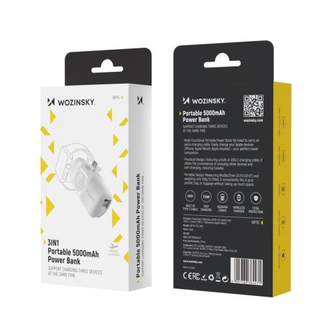 Mini powerbank Wozinsky WF16-YCS 5000mAh 15W USB-C z wbudowanym kablem USB-C i ładowarką do Apple Watch - biały Mini powerbank Wozinsky WF16-YCS 5000mAh 15W USB-C z wbudowanym kablem USB-C i ładowarką do Apple Watch - biały