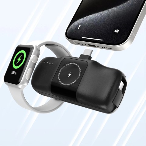 Mini powerbank Wozinsky WF16-YCS 5000mAh 15W USB-C z wbudowanym kablem USB-C i ładowarką do Apple Watch - czarny Mini powerbank Wozinsky WF16-YCS 5000mAh 15W USB-C z wbudowanym kablem USB-C i ładowarką do Apple Watch - czarny