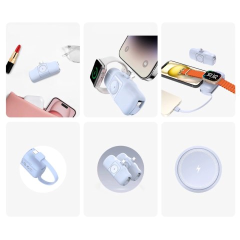 Mini powerbank Wozinsky WF16-YCS 5000mAh 15W USB-C z wbudowanym kablem USB-C i ładowarką do Apple Watch - niebieski Mini powerbank Wozinsky WF16-YCS 5000mAh 15W USB-C z wbudowanym kablem USB-C i ładowarką do Apple Watch - niebieski