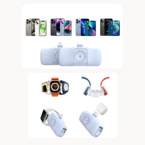 Mini powerbank Wozinsky WF16-YCS 5000mAh 15W USB-C z wbudowanym kablem USB-C i ładowarką do Apple Watch - niebieski Mini powerbank Wozinsky WF16-YCS 5000mAh 15W USB-C z wbudowanym kablem USB-C i ładowarką do Apple Watch - niebieski