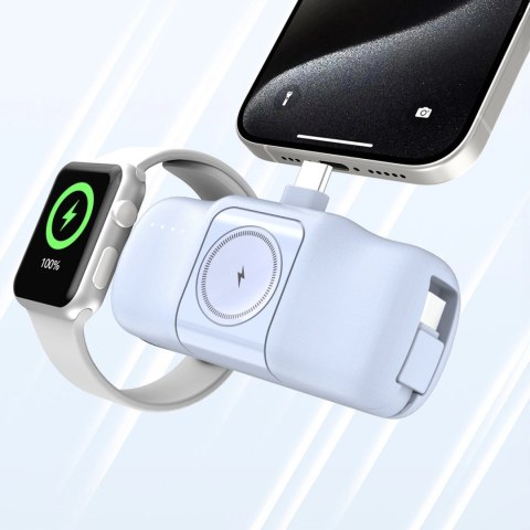 Mini powerbank Wozinsky WF16-YCS 5000mAh 15W USB-C z wbudowanym kablem USB-C i ładowarką do Apple Watch - niebieski Mini powerbank Wozinsky WF16-YCS 5000mAh 15W USB-C z wbudowanym kablem USB-C i ładowarką do Apple Watch - niebieski