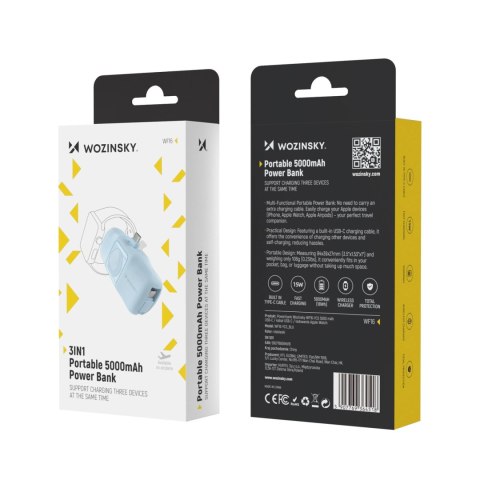 Mini powerbank Wozinsky WF16-YCS 5000mAh 15W USB-C z wbudowanym kablem USB-C i ładowarką do Apple Watch - niebieski Mini powerbank Wozinsky WF16-YCS 5000mAh 15W USB-C z wbudowanym kablem USB-C i ładowarką do Apple Watch - niebieski