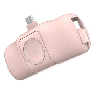 Mini powerbank Wozinsky WF16-YCS 5000mAh 15W USB-C z wbudowanym kablem USB-C i ładowarką do Apple Watch - różowy