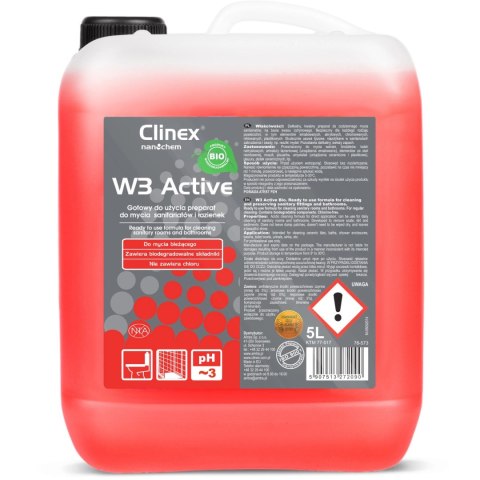 Środek płyn do mycia sanitariatów i łazienek na bazie kwasu cytrynowego CLINEX W3 Active BIO 5L Środek płyn do mycia sanitariatów i łazienek na bazie kwasu cytrynowego CLINEX W3 Active BIO 5L