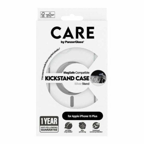 Etui CARE by PanzerGlass Kickstand Case MagSafe na iPhone 15 Plus - srebrne