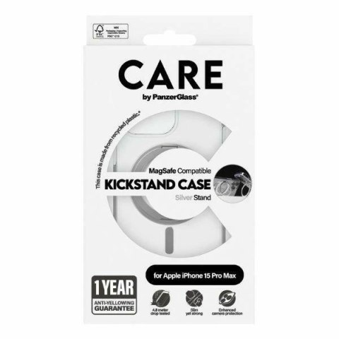Etui CARE by PanzerGlass Kickstand Case MagSafe na iPhone 15 Pro Max - srebrne