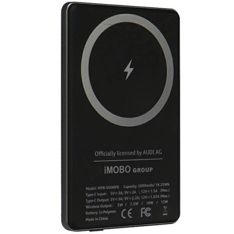 Powerbank Audi Big Logo MagSafe indukcyjny 15W 5000mAh - szary Powerbank Audi Big Logo MagSafe indukcyjny 15W 5000mAh - szary