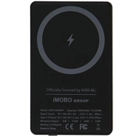 Powerbank Audi Big Logo MagSafe indukcyjny 15W 5000mAh - szary Powerbank Audi Big Logo MagSafe indukcyjny 15W 5000mAh - szary