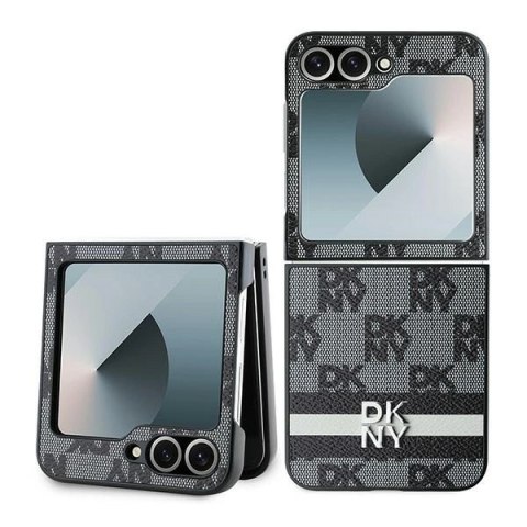 Etui DKNY Chequered Pattern Printed Stripes na Samsung Galaxy Z Flip 6 - czarne Etui DKNY Chequered Pattern Printed Stripes na Samsung Galaxy Z Flip 6 - czarne